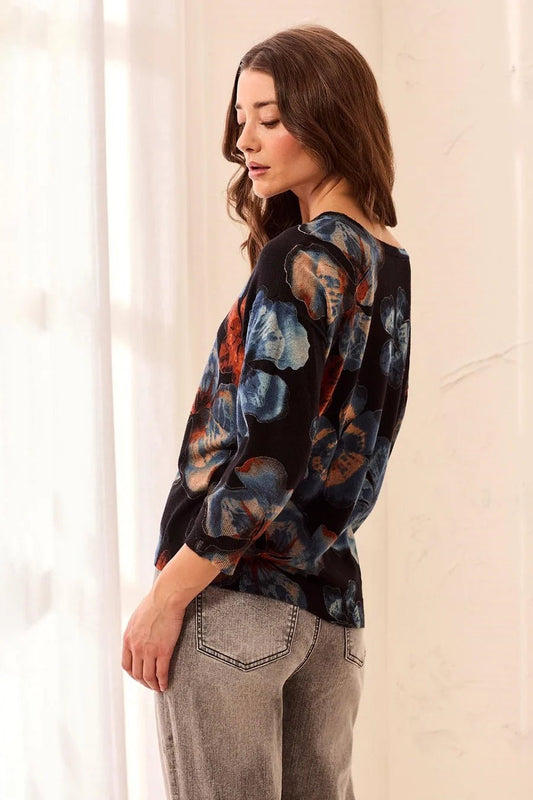 Tribal Floral Print Crewneck Sweater in Maple - Hello Beautiful BoutiqueTribal