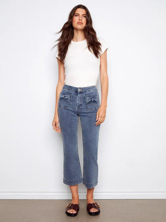 Twill Flare with Bow Front Pocket C5759 - Hello Beautiful BoutiqueJeansCharlie B