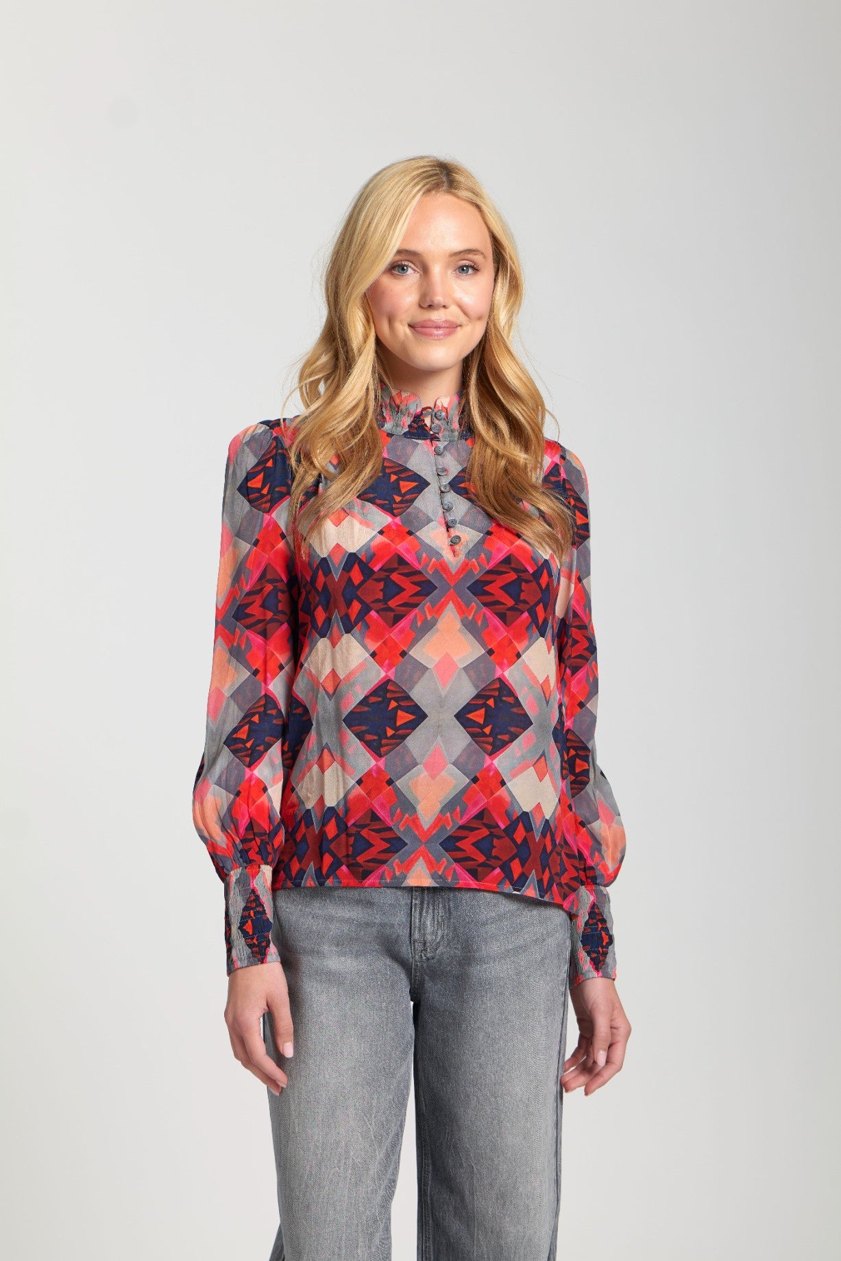 Puff Sleeve Blouse w/ Ruched Detail T47P/C-091 D/NC