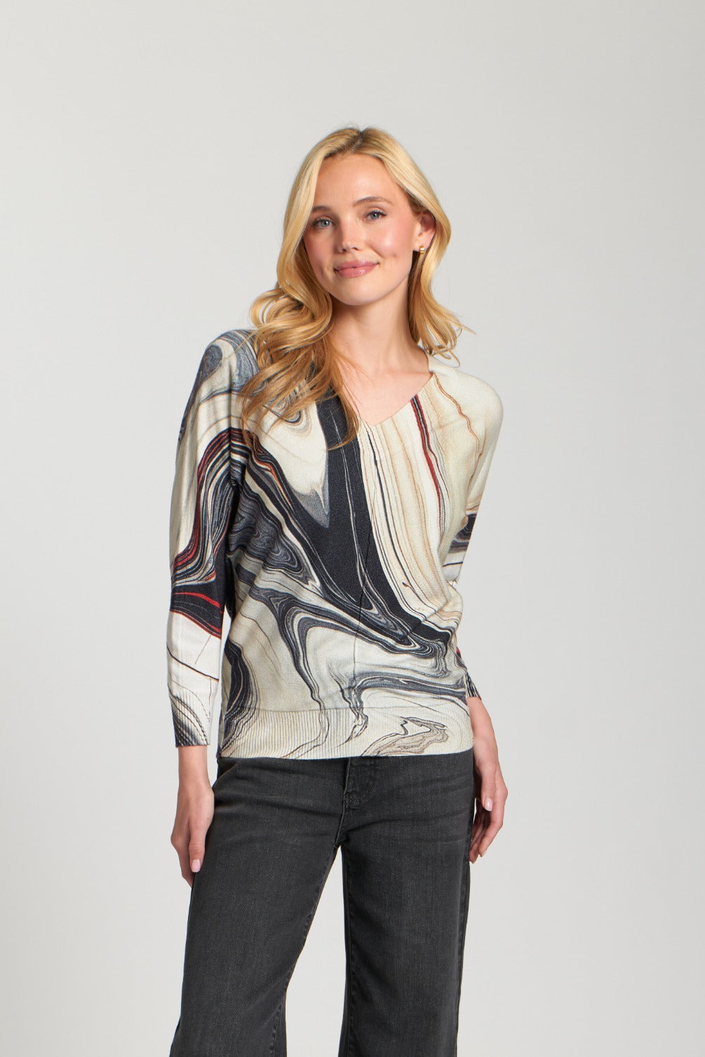 Sunset Marble Printed V Neck Sweater SW132A