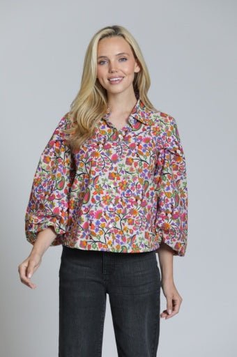 Voluminous Sleeve Printed Button-Up Shirt - Hello Beautiful BoutiqueAPNY