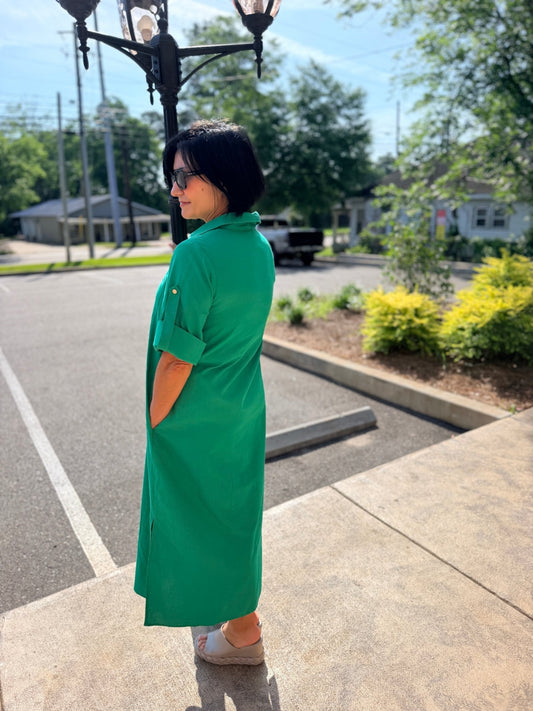 Woven Dress with Roll Up Sleeves G15651 - Hello Beautiful BoutiqueDressJodifl