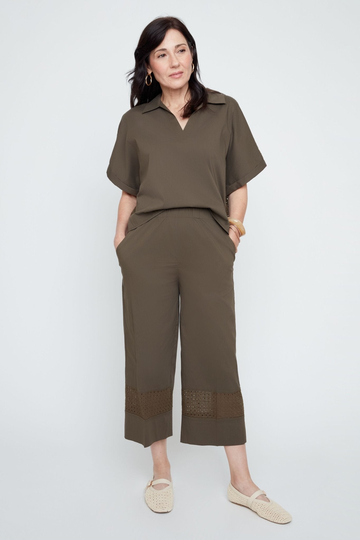 Woven Pant with Mesh Trim R11048 - Hello Beautiful BoutiquePantsRenuar