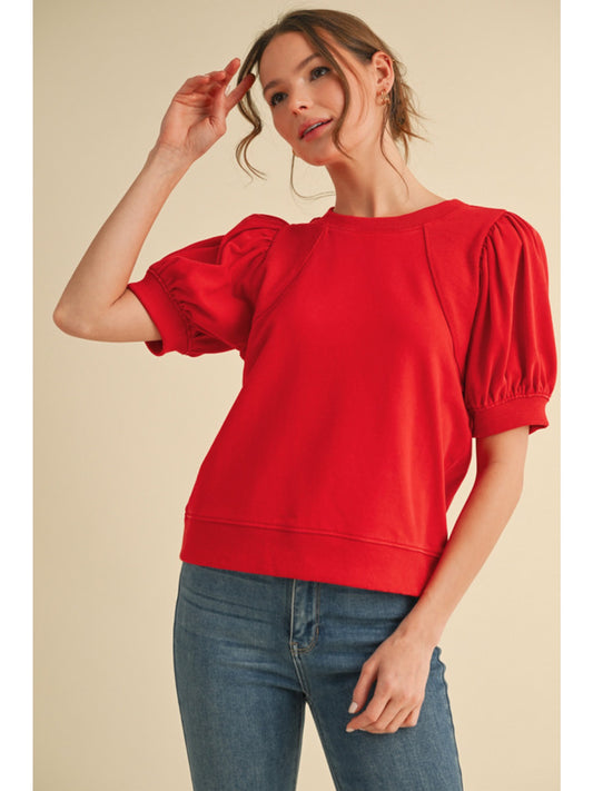 Crew Neck Top w/ Pleated Sleeves 14350