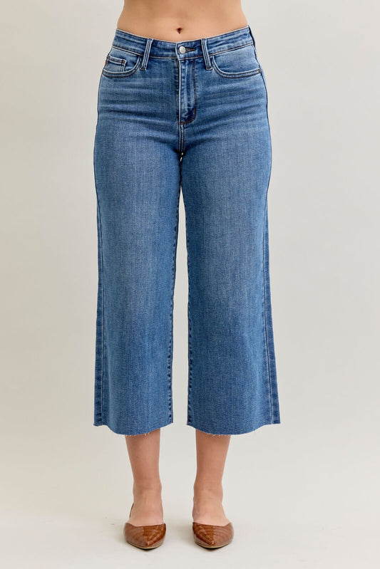 High Waist Wide Crop with Raw Hem 82684