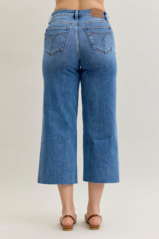 High Waist Wide Crop with Raw Hem 82684