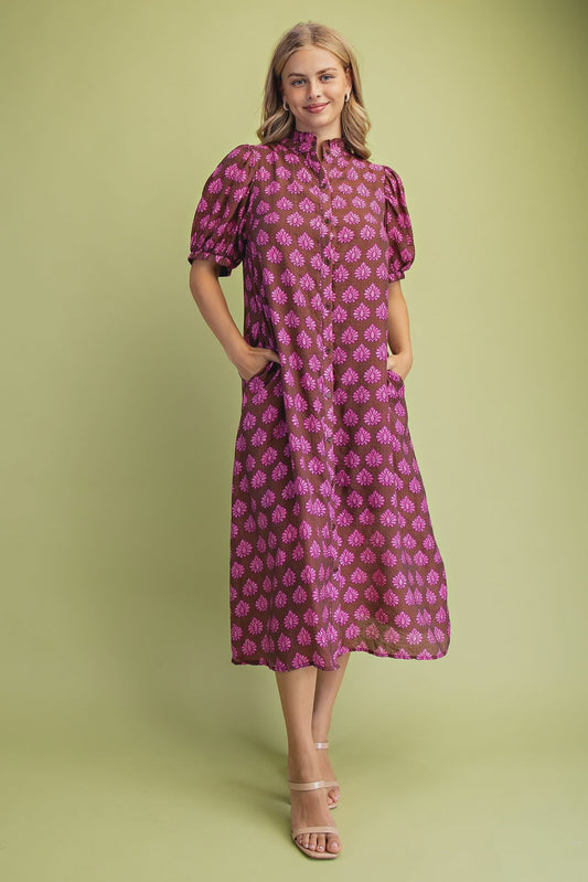 Printed Midi with Ruffled Collar TE1601