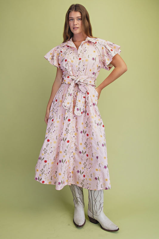 Floral Dress with Belted Waist