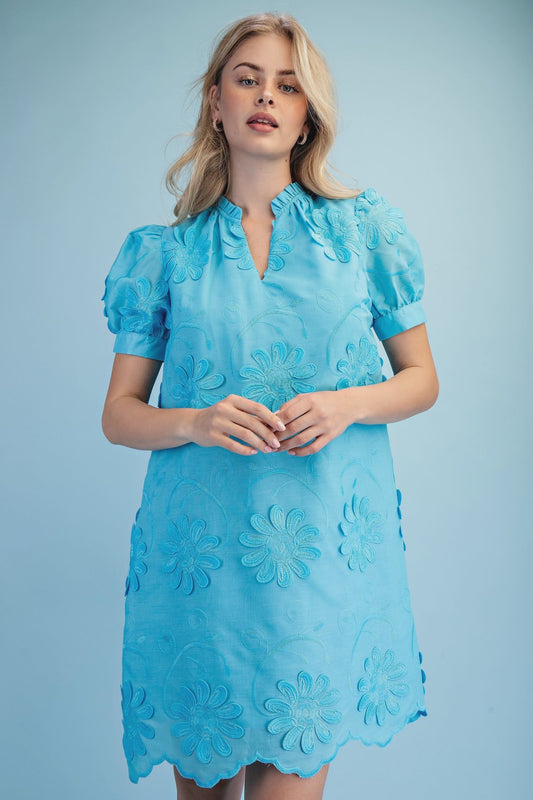 Applique Dress w/ Ruffled Collar TE1879