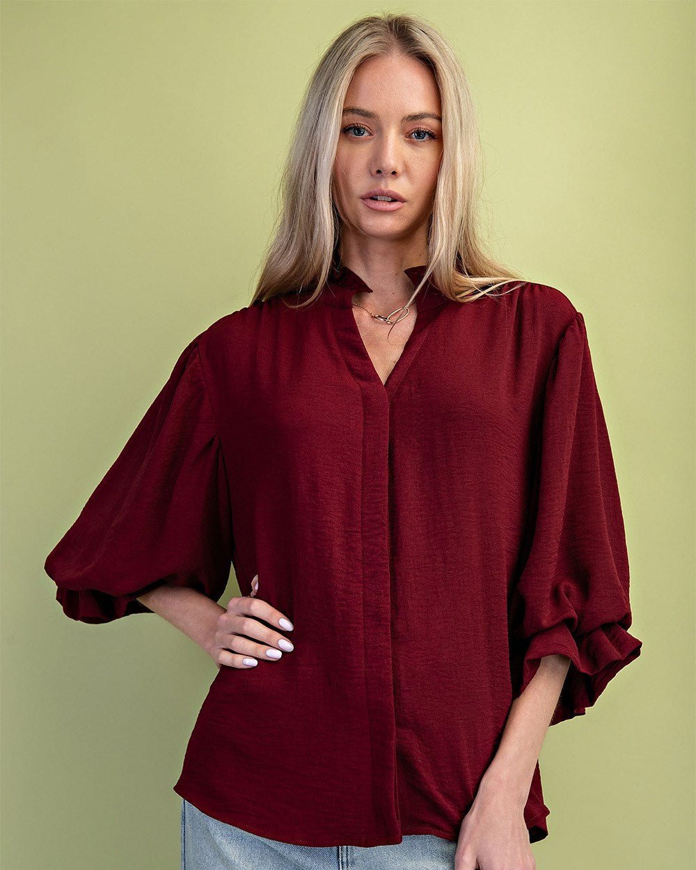 3/4 Sleeve Top with Balloon Sleeve TG2142 - Hello Beautiful BoutiqueTopGigio