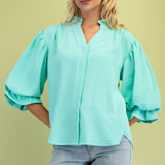 3/4 Sleeve Top with Balloon Sleeve TG2142 - Hello Beautiful BoutiqueTopGigio