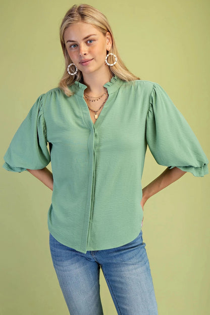 3/4 Sleeve Top with Balloon Sleeve TG2142 - Hello Beautiful BoutiqueTopGigio