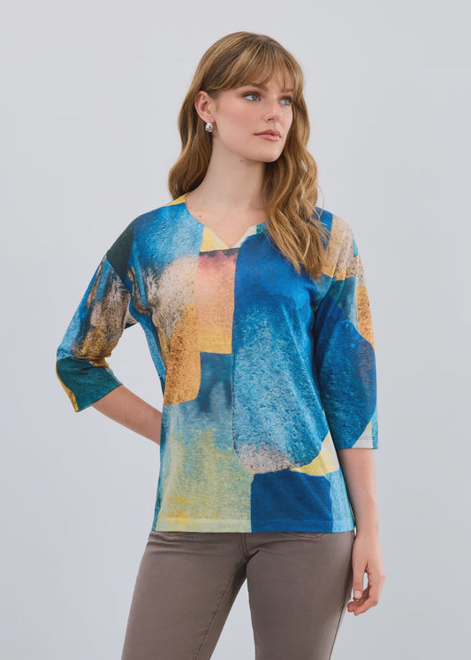 Drop Shoulder Notch Neck Top