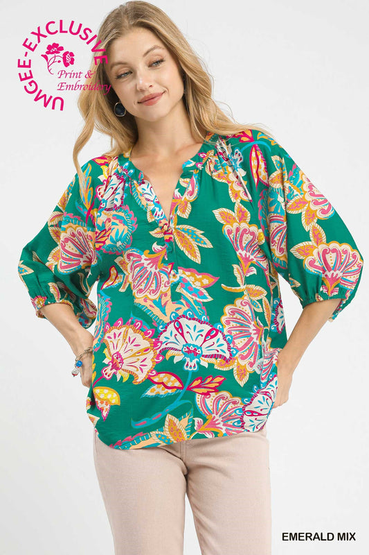 Paisley Print VNeck Top K1607