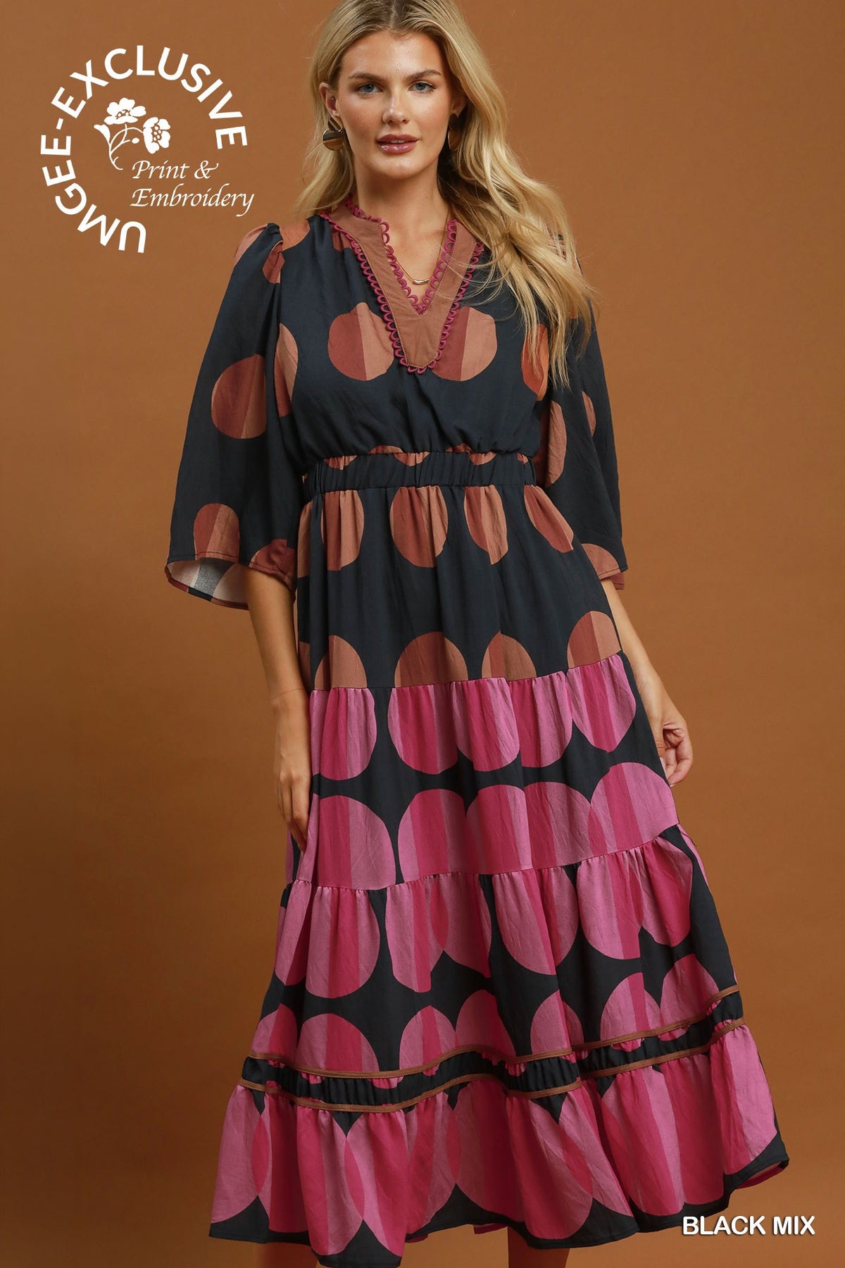 Mix Polka Dot Boho Dress C6632