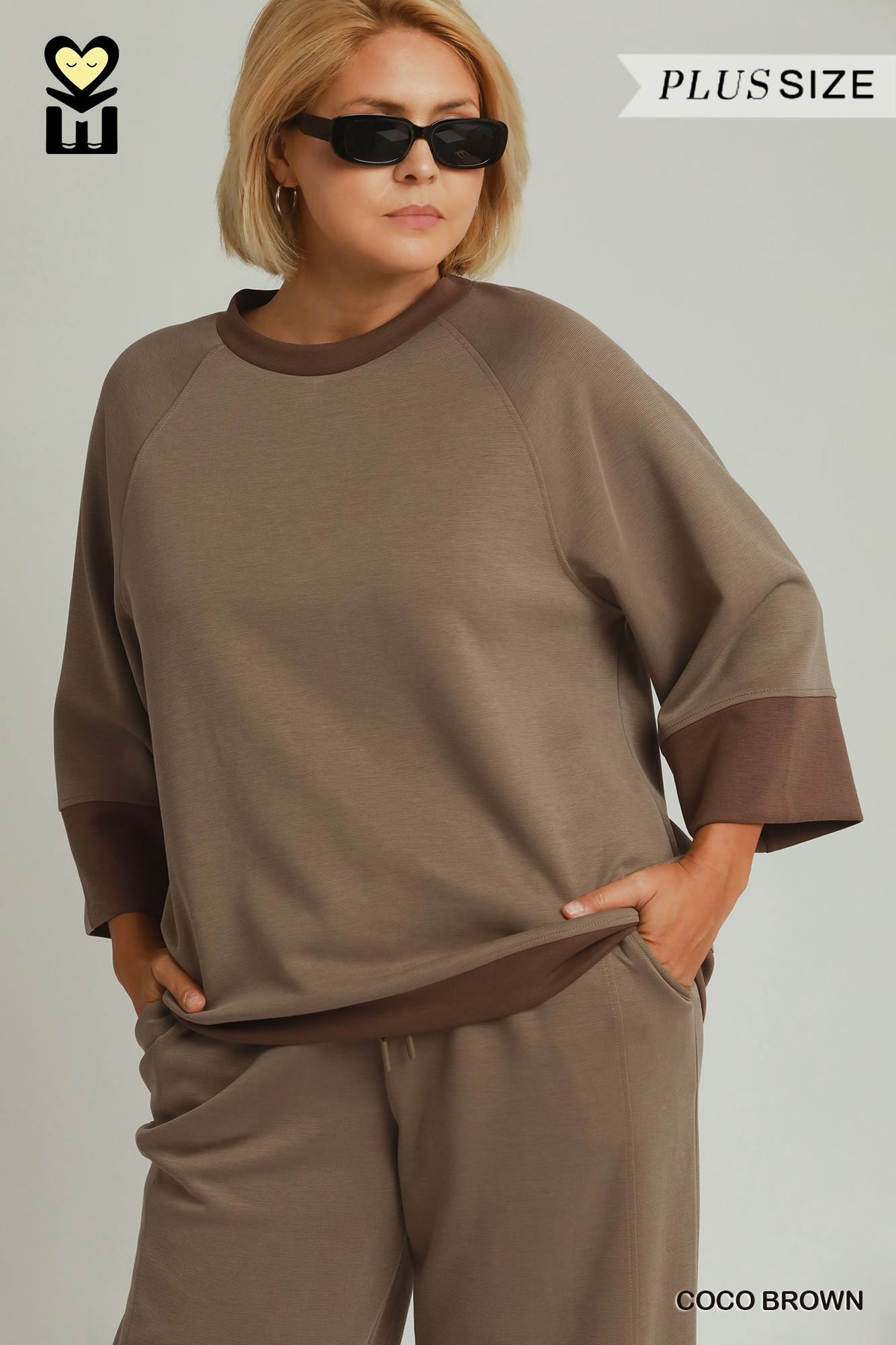 CLOUDKNIT 3/4 Raglan Sleeve Colorblock Top