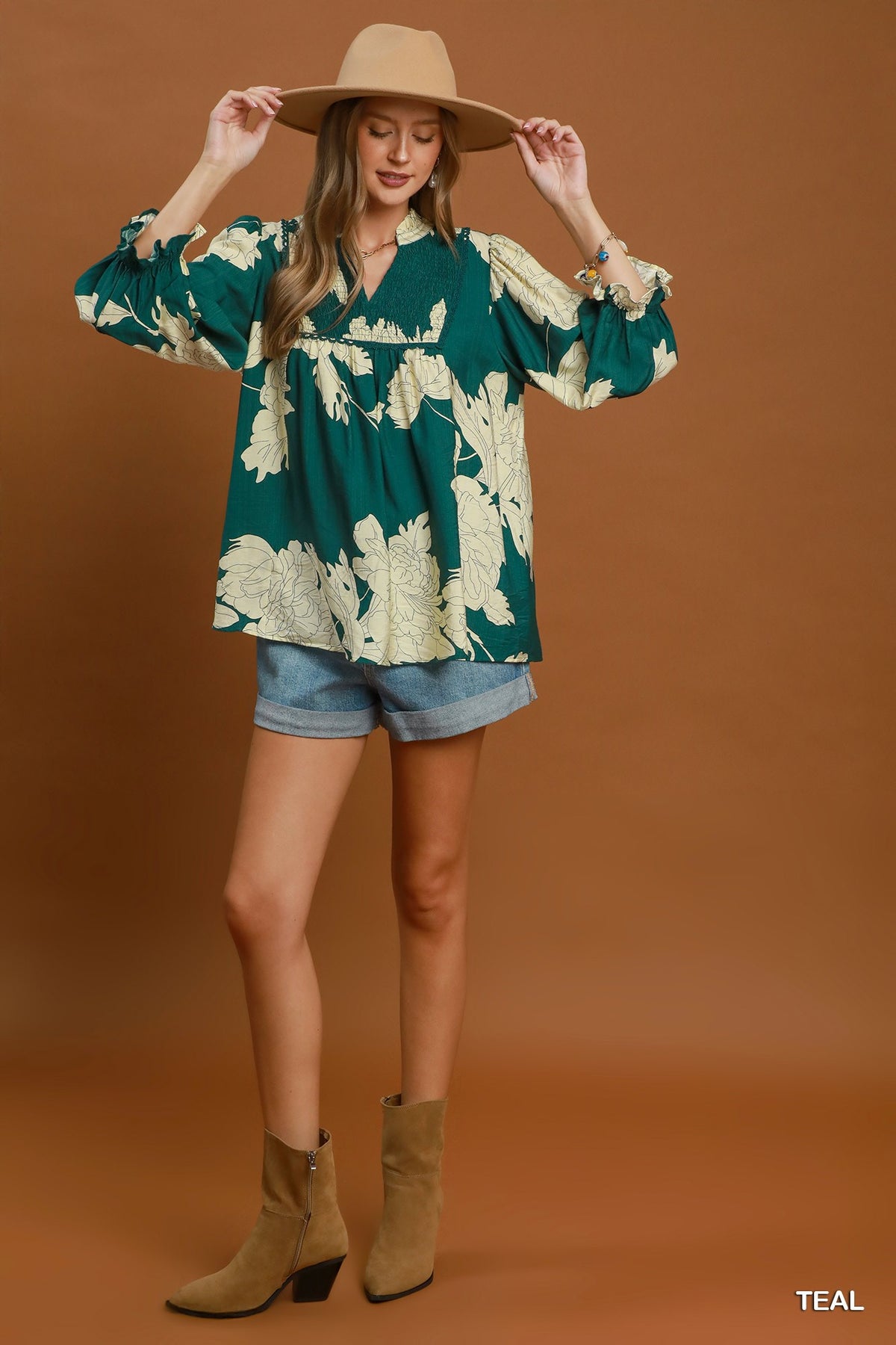 Floral Smocked Yoke Blouse C6667