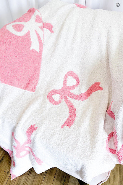 SC - ETA 9/25 - Pink and White Bow Luxury Blanket