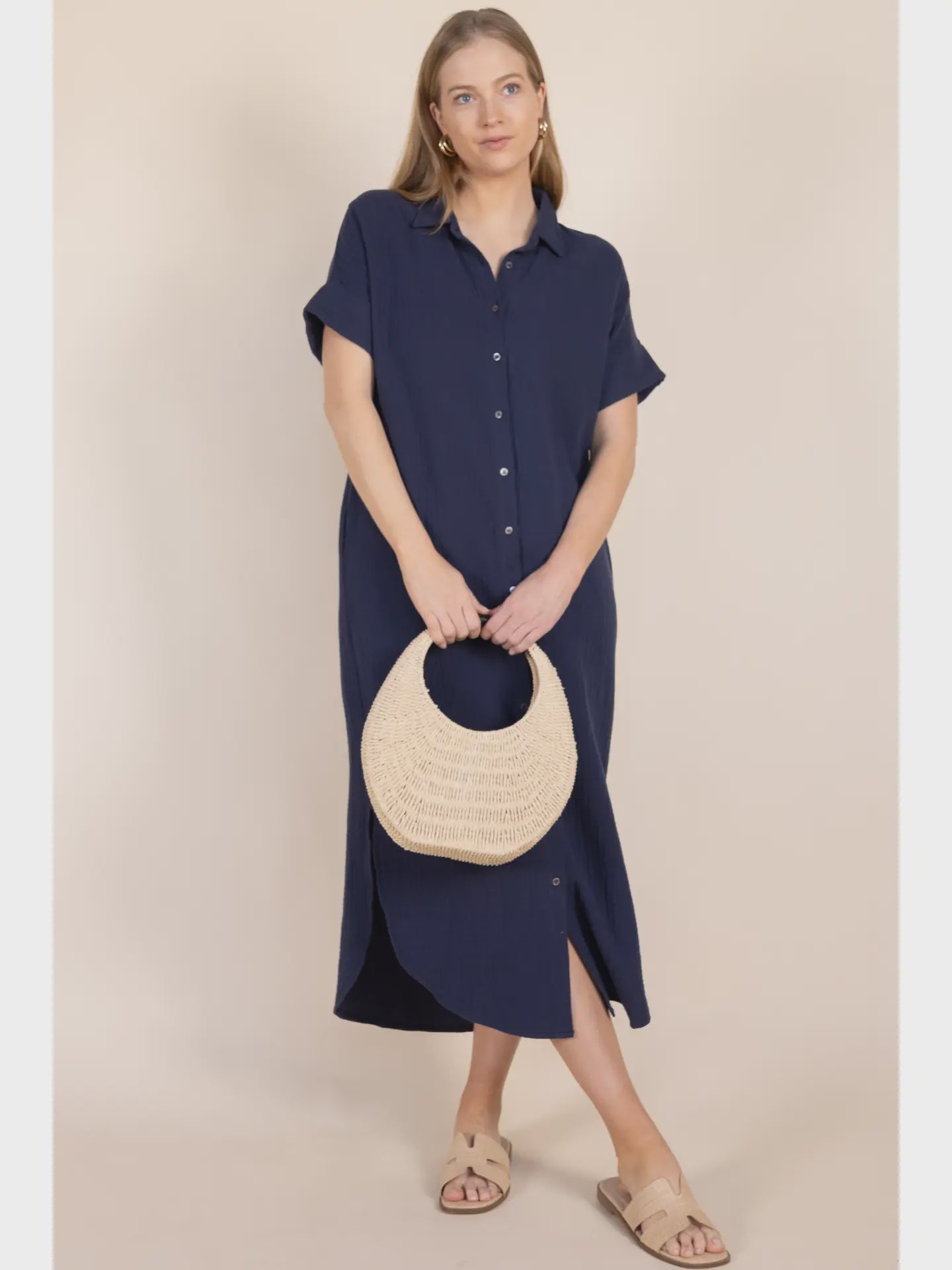 Gauze Button Up Shirt Dress