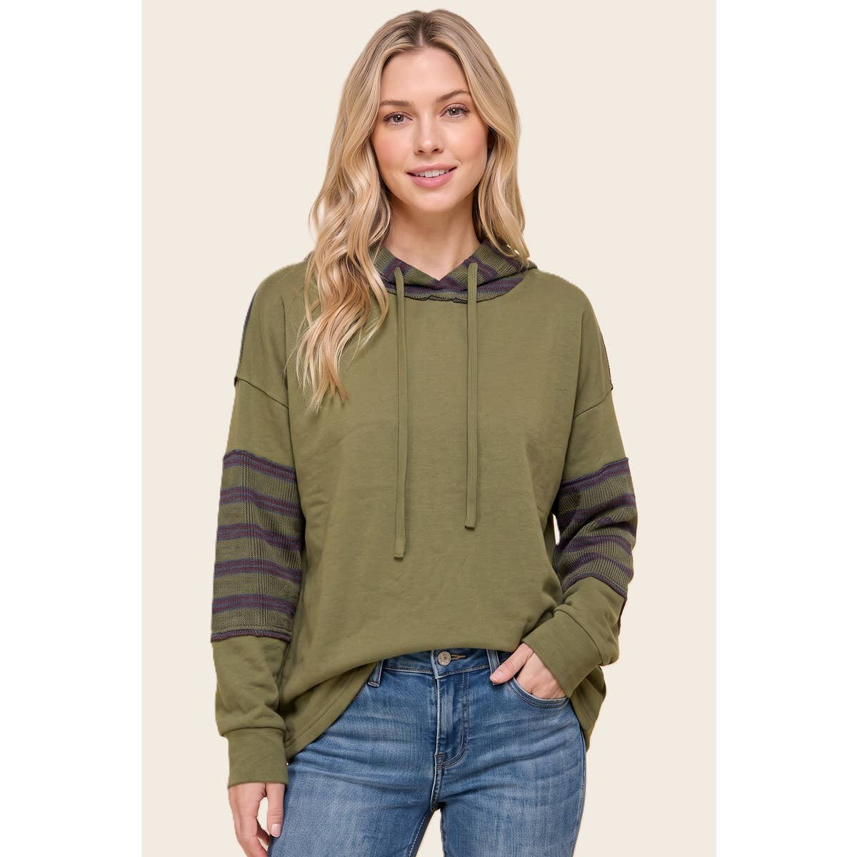 Contrast Stripe Drawstring Hoodie