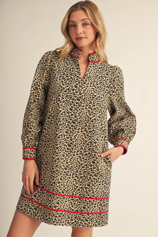 Leopard Dress with Standing Collar B17301