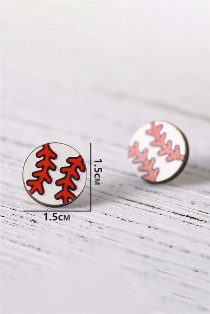 White Wooden Baseball Studded Earrings