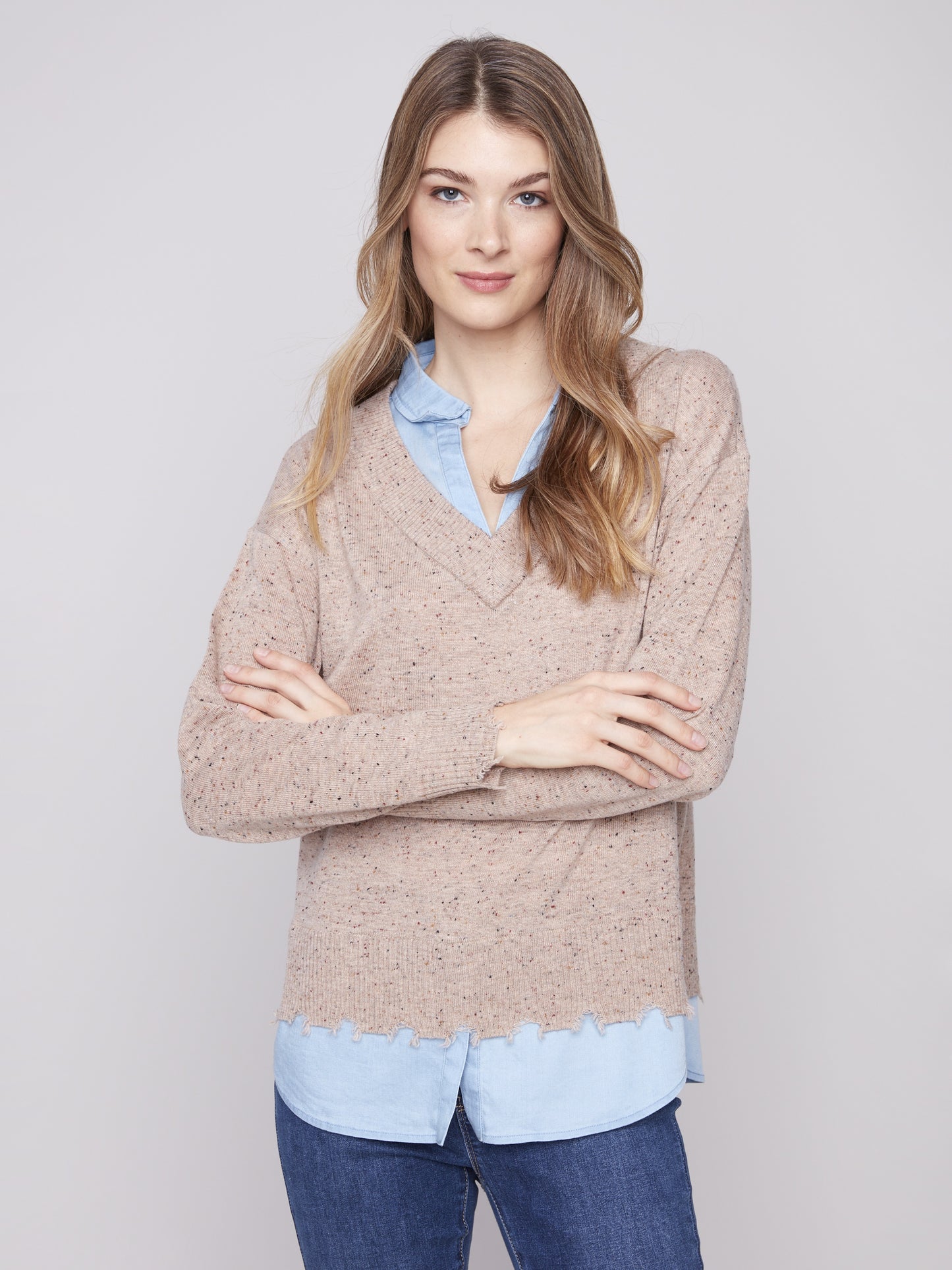 V Neck Sweater/ Shirt Combo C2568