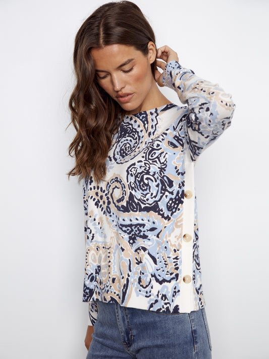Crew Neck Sweater with Side Buttons C2668
