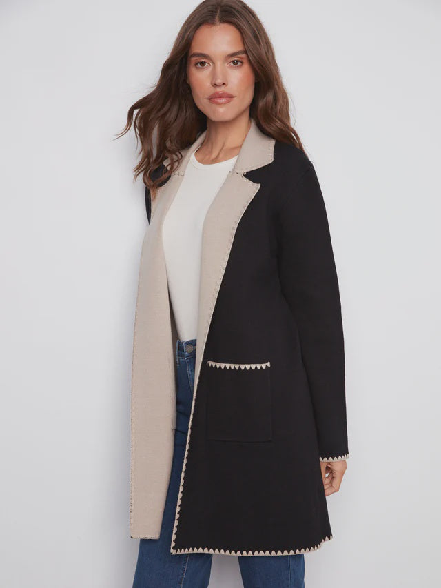Solid Cardigan with Blanket Stitch C2844
