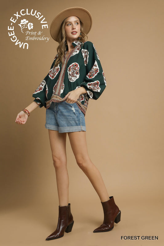 Boho Floral Print Tunic Top 5384