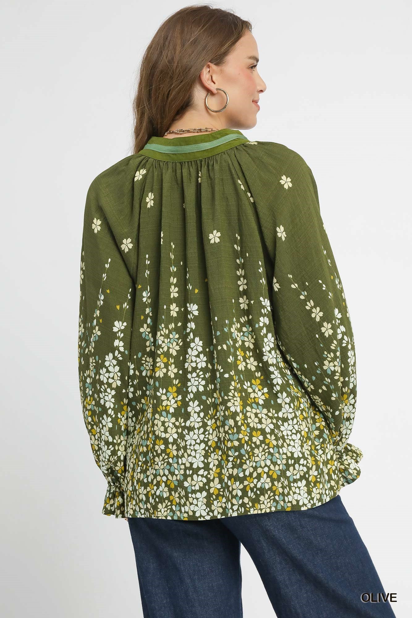 Floral Vine Print Blouse with Balloon Sleeves 5388