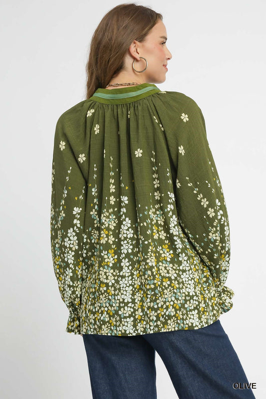 Floral Vine Print Blouse with Balloon Sleeves 5388