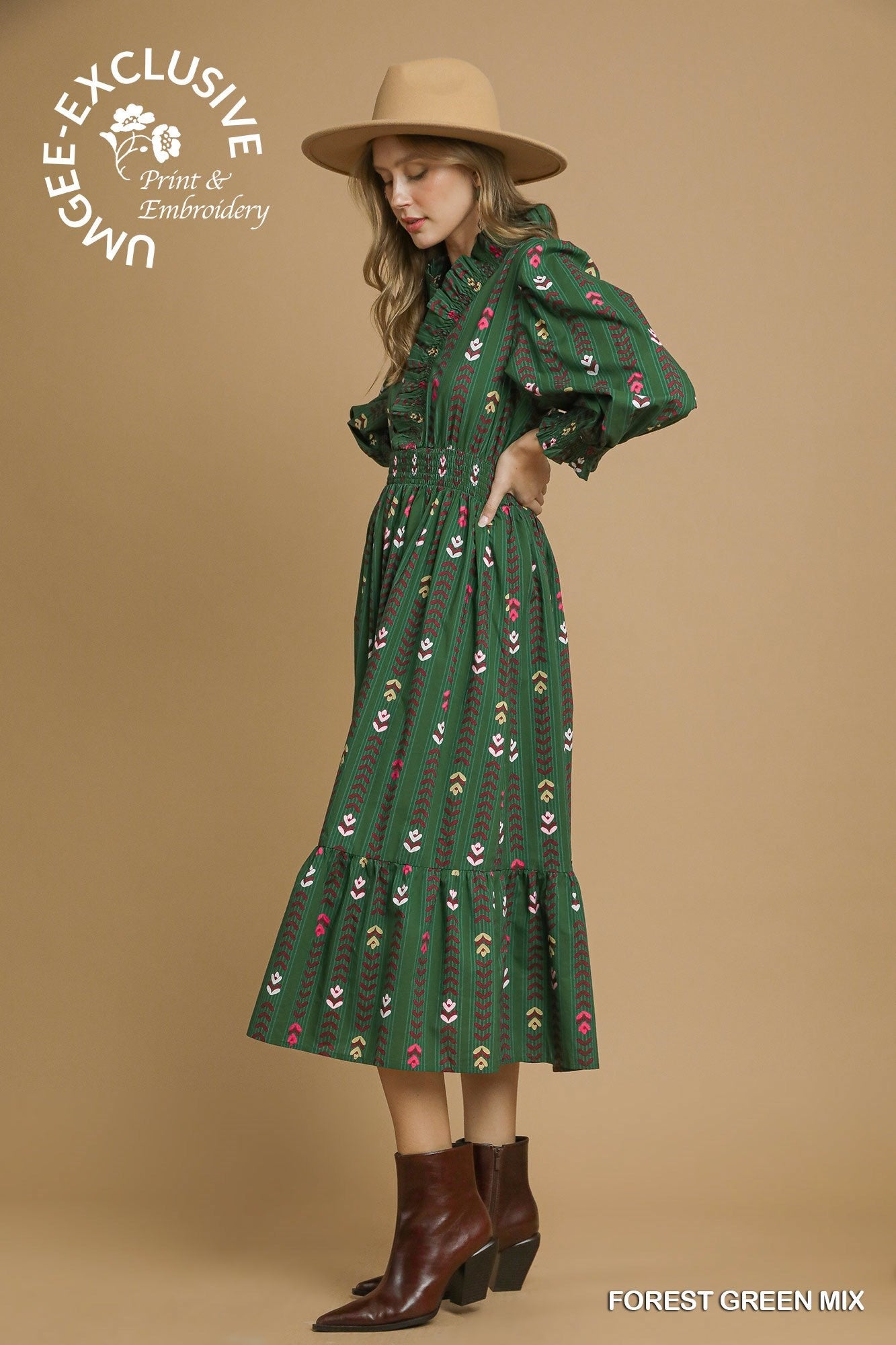 Striped Foral Print Mix Midi 5448
