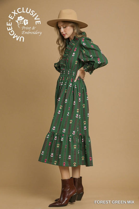 Striped Foral Print Mix Midi 5448