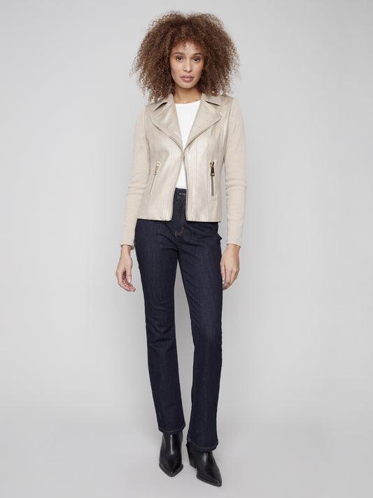 Faux  Leather and Rib Knit Combo C6273