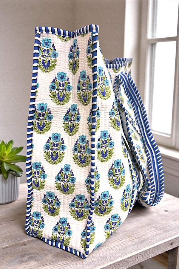 SC - Emma Blue and White Floral Tote Bag
