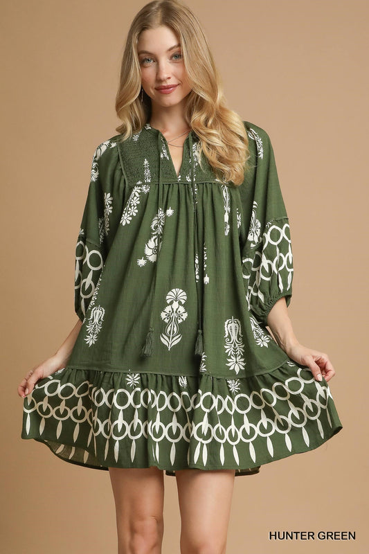 Border Print Tassel Dress 0576