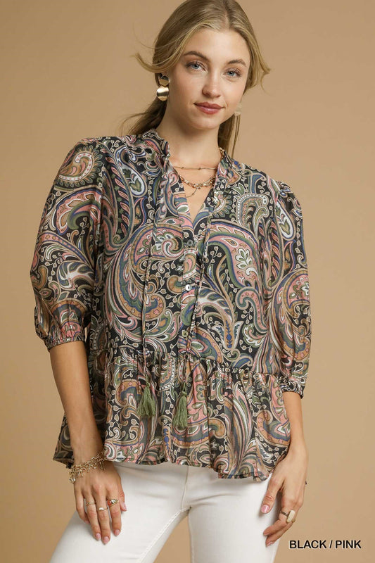 Paisley Print Peplum Blouse 0655