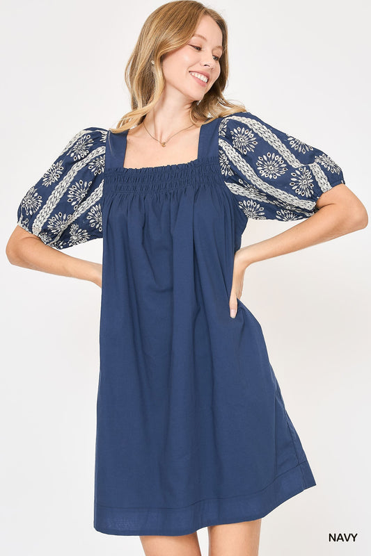 Square Neck Dress w/ Eyelet Details K9498