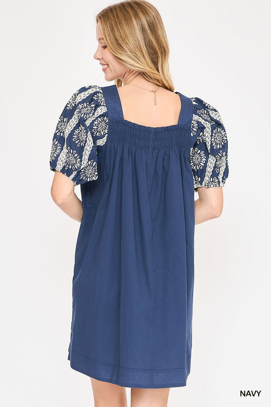 Square Neck Dress w/ Eyelet Details K9498