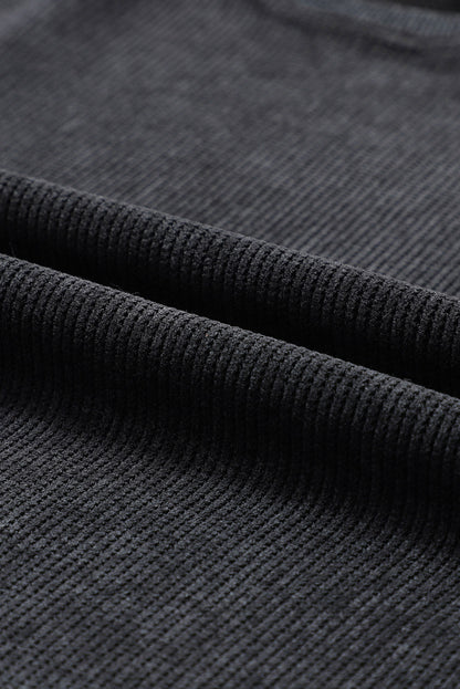 Faith Solid Ribbed Knit Round Neck Pullover Sweatshirt