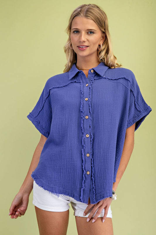 Gauze Button Down Top TE1003
