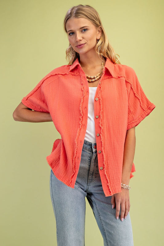 Gauze Button Down Top TE1003
