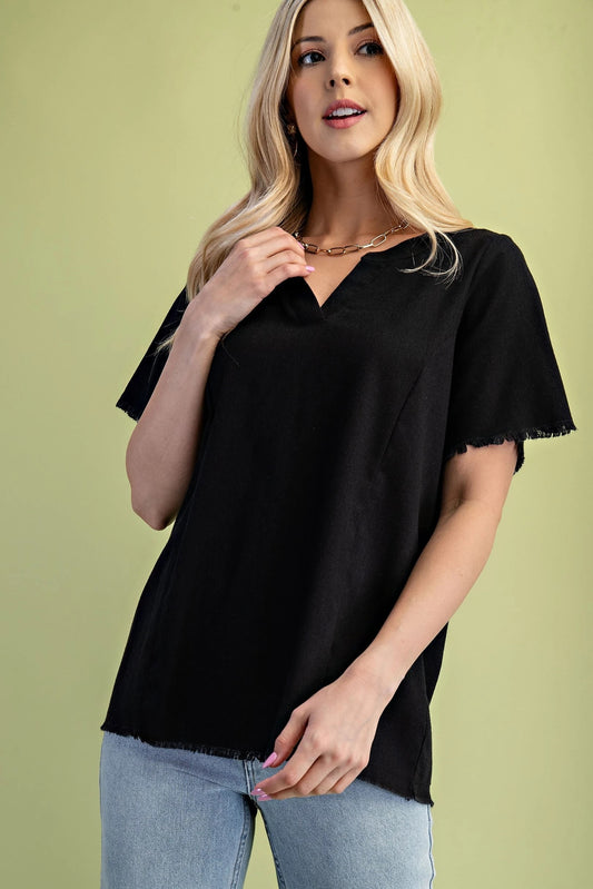 Linen Blend Top w/ Raw Edges 1210