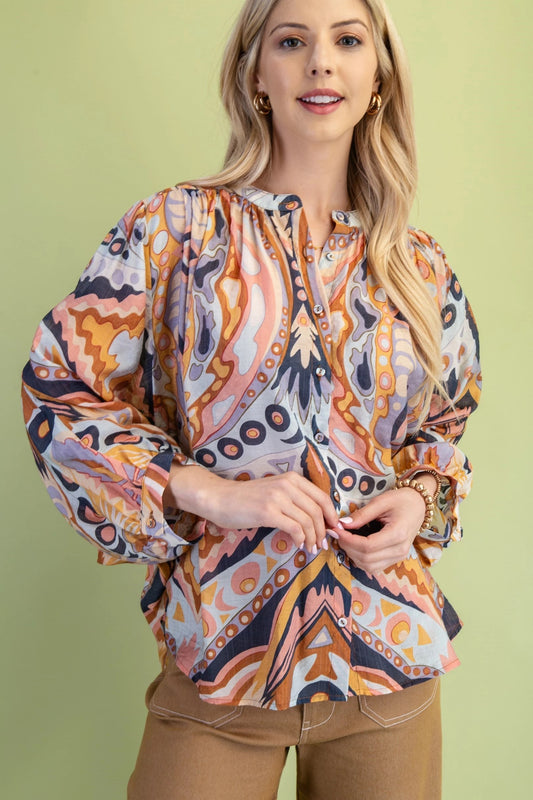 Printed Loose Fit Button Down 1871