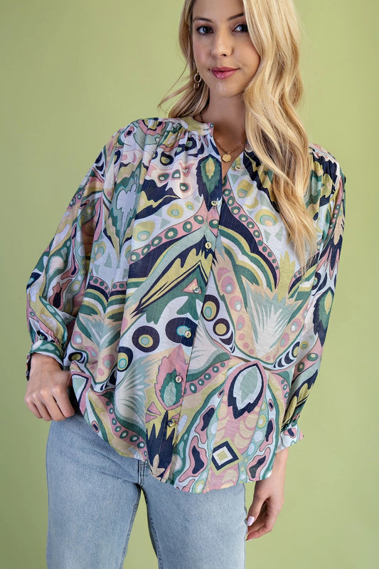Printed Loose Fit Button Down 1871