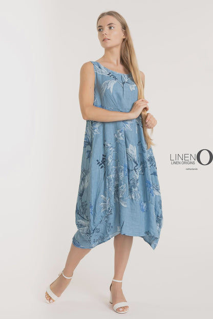French Linen Floral Dress