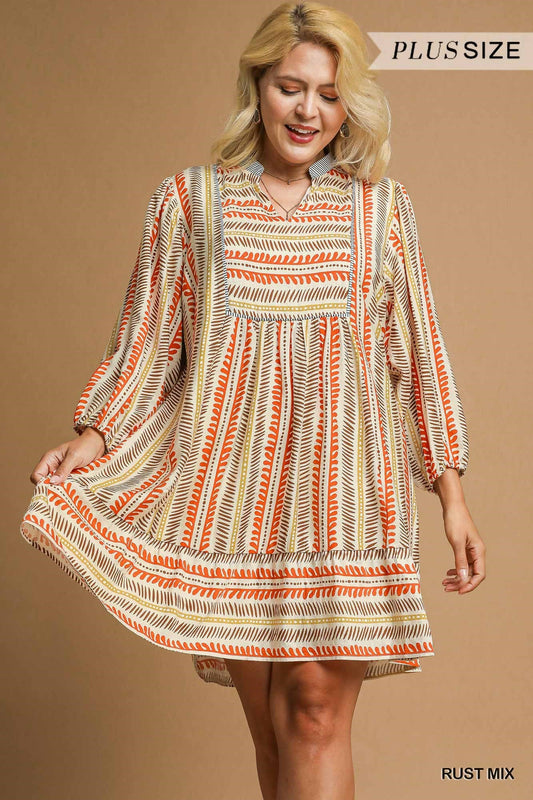 Aztec Print Babydoll Dress 5214