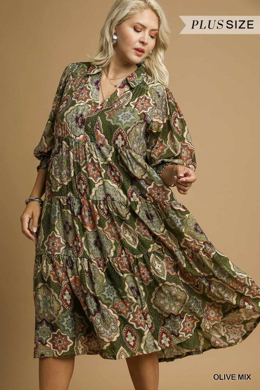 BOHO Print Tiered Midi 0467