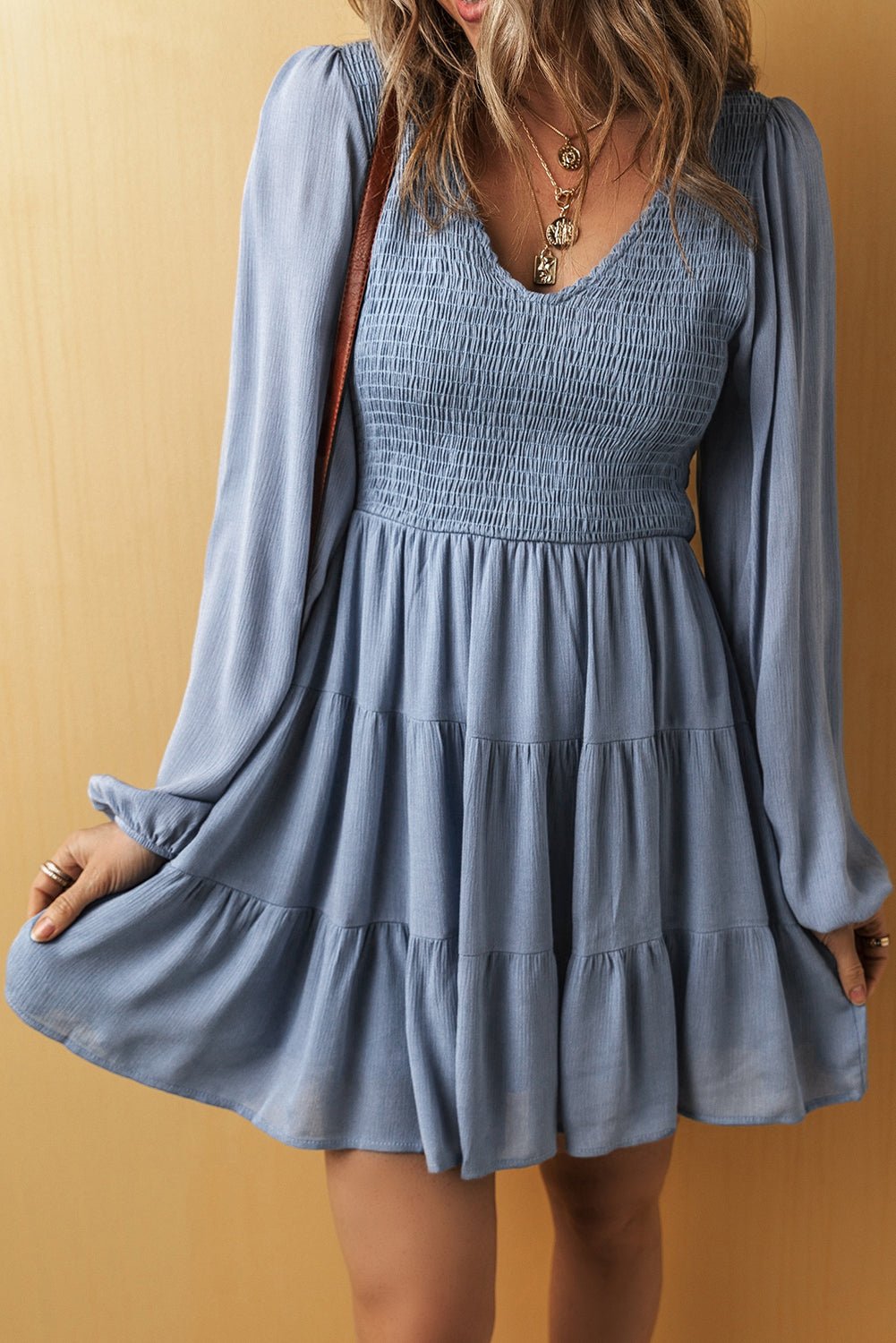 Aadhya Smocked Tiered Mini Dress - Hello Beautiful BoutiqueDressThreaded Pear